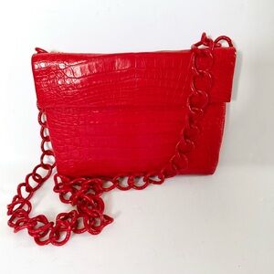 Nancy Gonzalez Madison Chain Strap Crossbody Crocodile Leather Red Purse